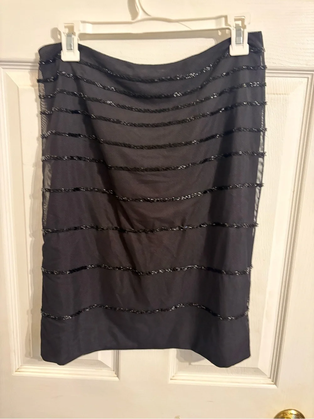 Calvin Klein Black Mini Skirt with Beaded Horizontal Stripes